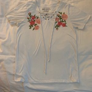 White with lace up front T-shirt.